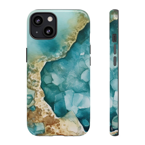 Aquamarine inspired Geode in Watercolor - Impact Resistant Phone Case iPhone 13 Glossy